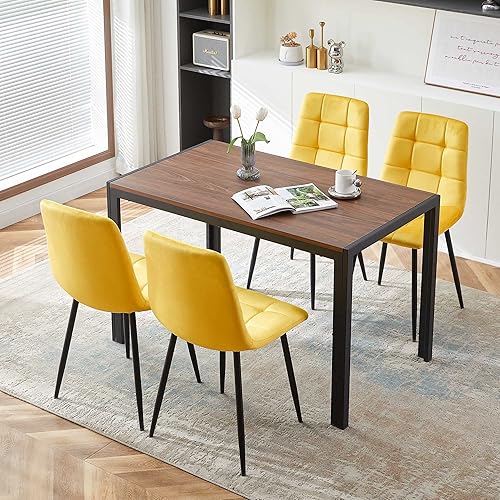 Miniatura 17 de Juego de mesa redonda de 37 pulgadas para 4 personas, juego de mesa de cocina moderno, mesa de comedor de madera sintética con sillas de comedor que