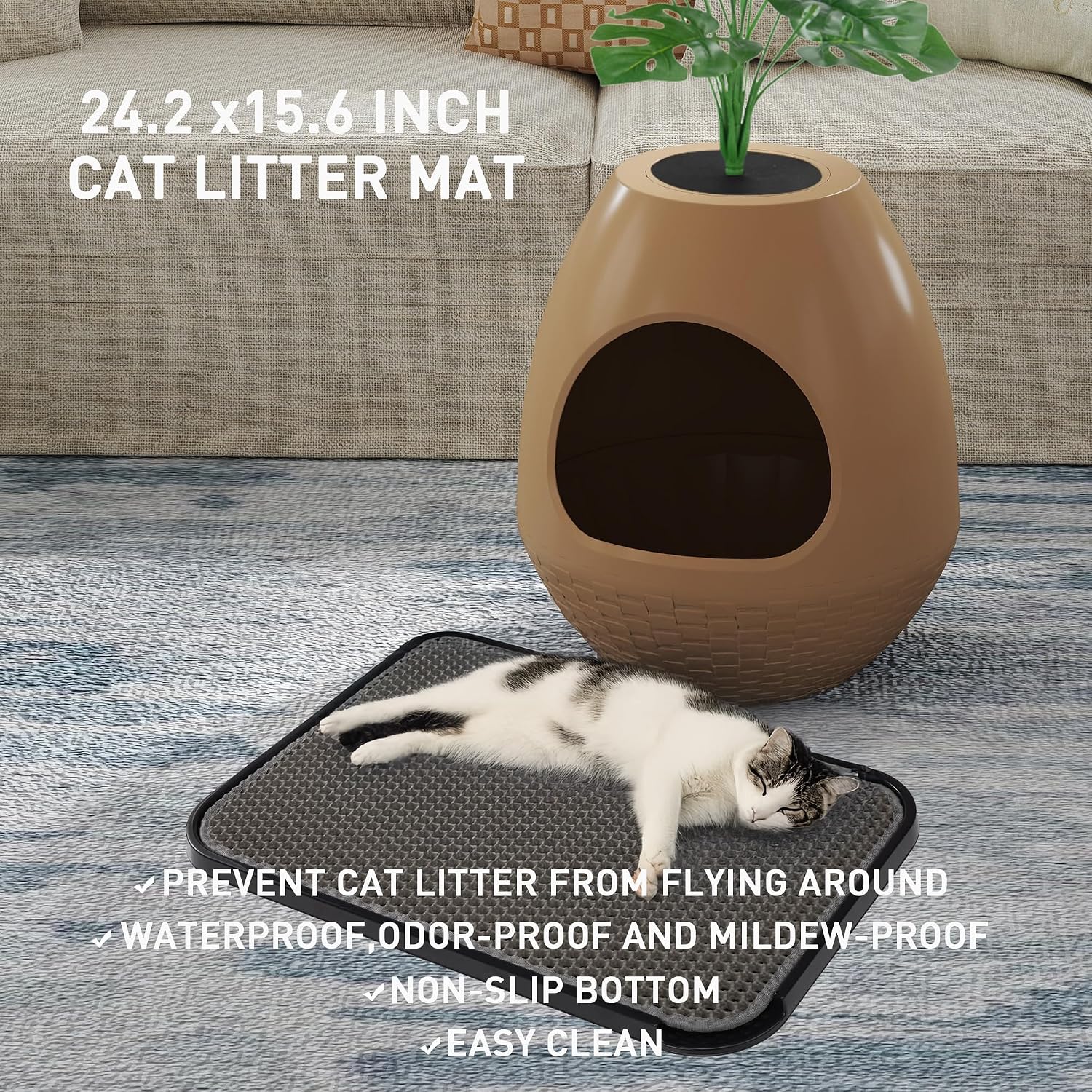 COZIWOW Cat Litter Mat Kitty Litter Trapping Mat, 24''×16'' Double Layer Waterproof Litter Box Mat for Floor, Easy Clean Non-Slip Cat Litter Catcher Mat with Tray