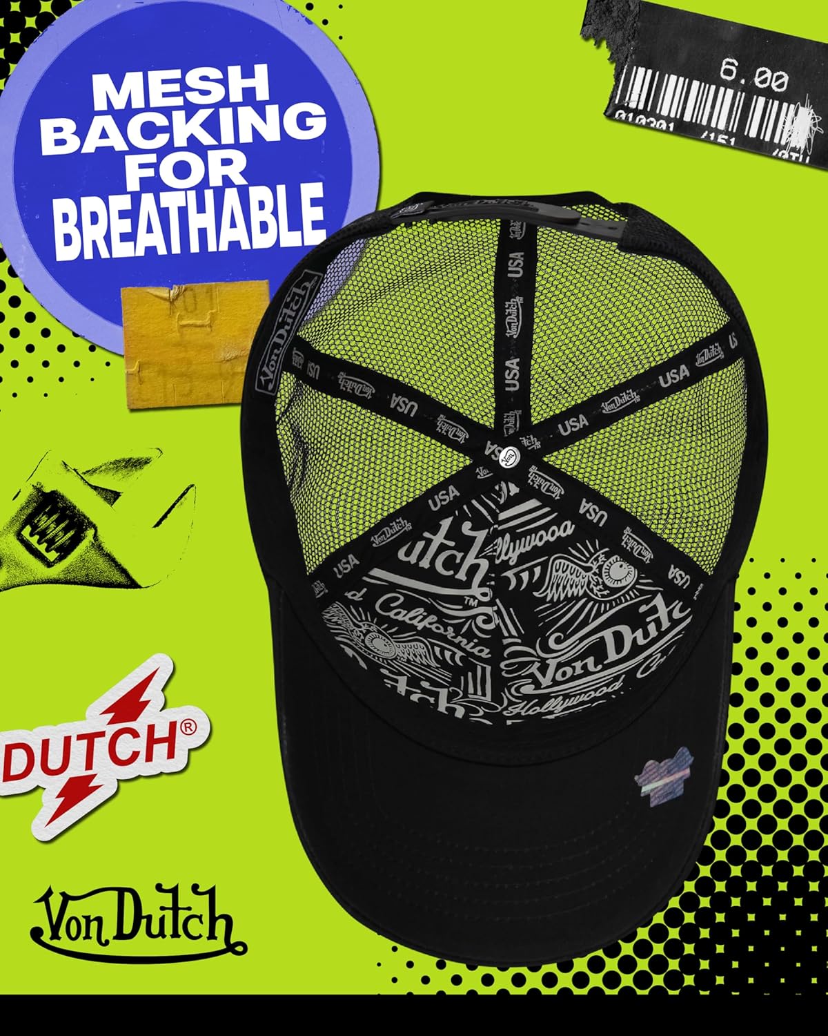 Von Dutch Womens and Mens Trucker Hat - Mesh Back Curved Brim Americana Hats for Men and Women with Snap Back Closure
