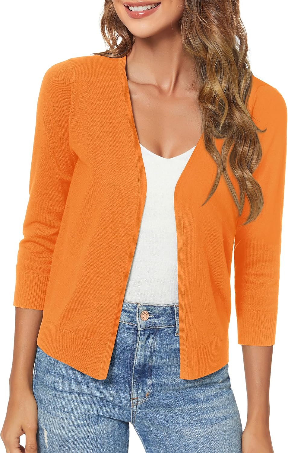 Urban CoCo Women's 3/4 Sleeve Shrugs Open Front Cropped Sweater Cardigan - Image 4