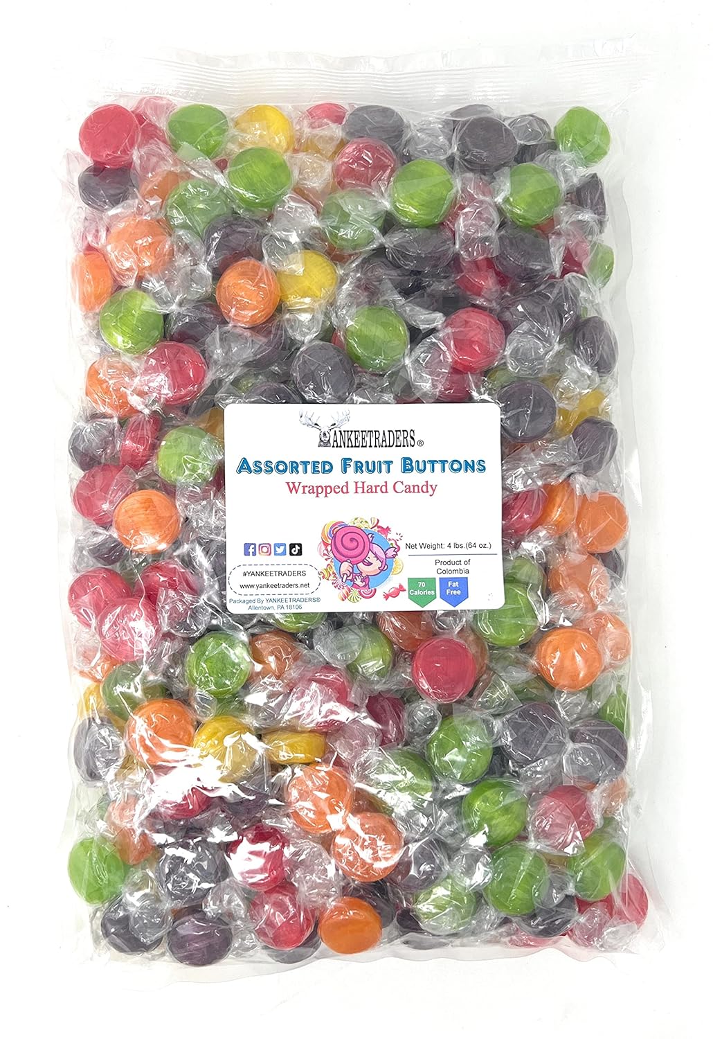 YANKEETRADERS ASSORTED FRUIT FLAVORED BUTTONS CANDY - 4 POUNDS