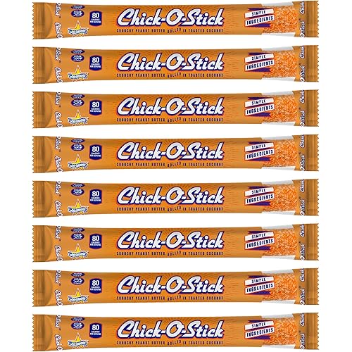 Atkinson's Chick-O-Stick - Crunchy Peanut Butter Rolled in Toasted Coconut - Gluten Free, Kosher, Vegan, No Artificial Ingredients - 0.7 oz. Candy Bar - 8 Count