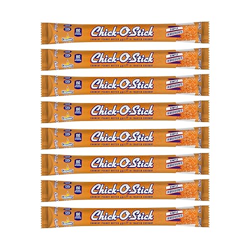 Chick O Stick Barras de caramelo  Paquete de 8  Mantequilla de maní crujiente enrollada en coco tostado  Caramelo de mantequilla de maní  Barras de