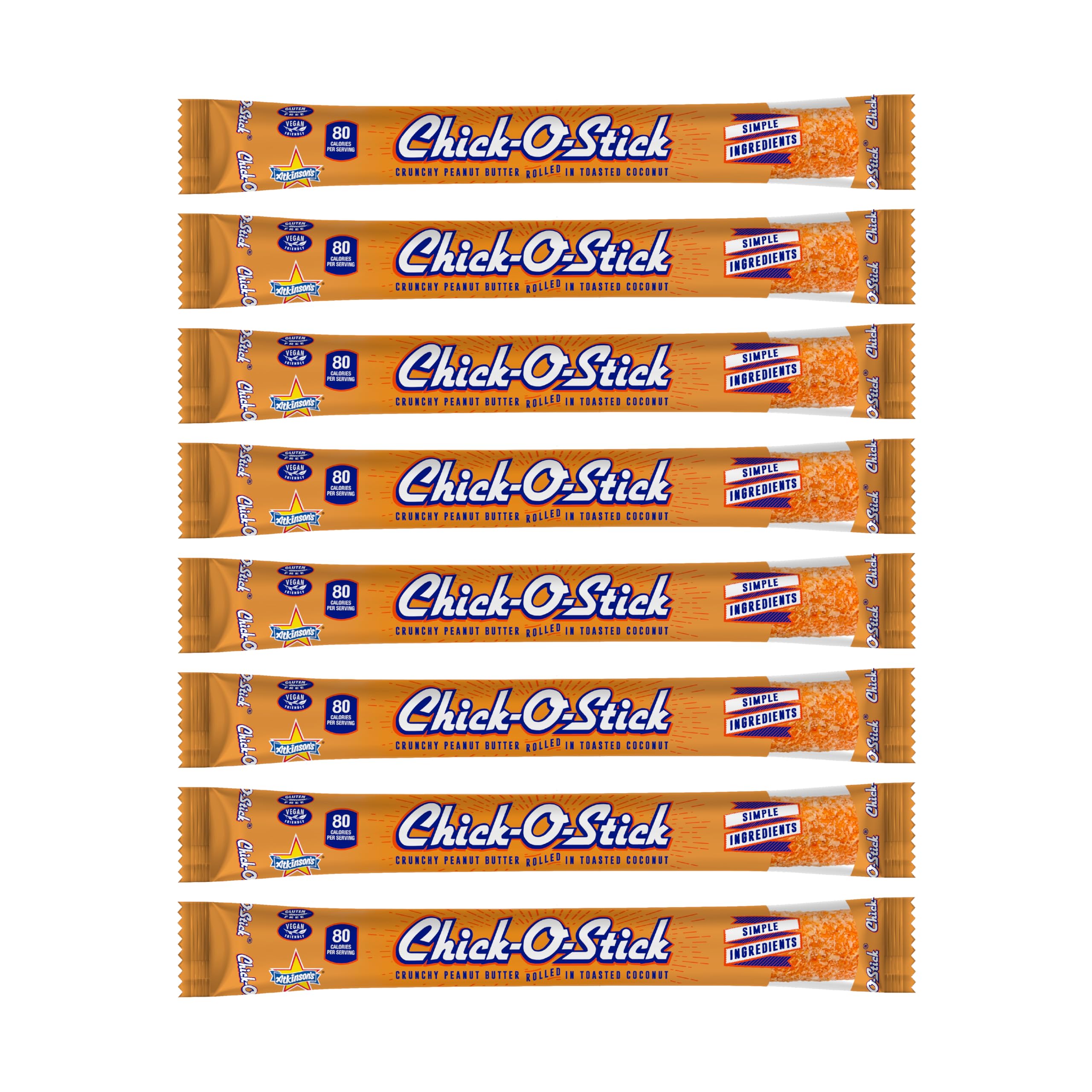Chick O Stick Candy Bars | 8 Pack | Crunchy Peanut Butter Rolled In Toast Coconut | Peanut Butter Candy | .7 oz Bars | Pack of 8 Bars