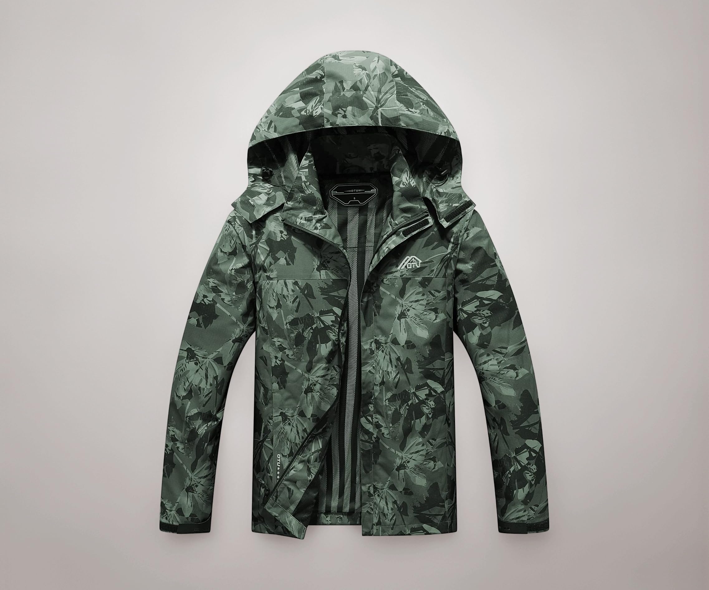 OTU Men's Lightweight Waterproof Hooded Rain Jacket Outdoor Raincoat Shell Jacket for Hiking Travel