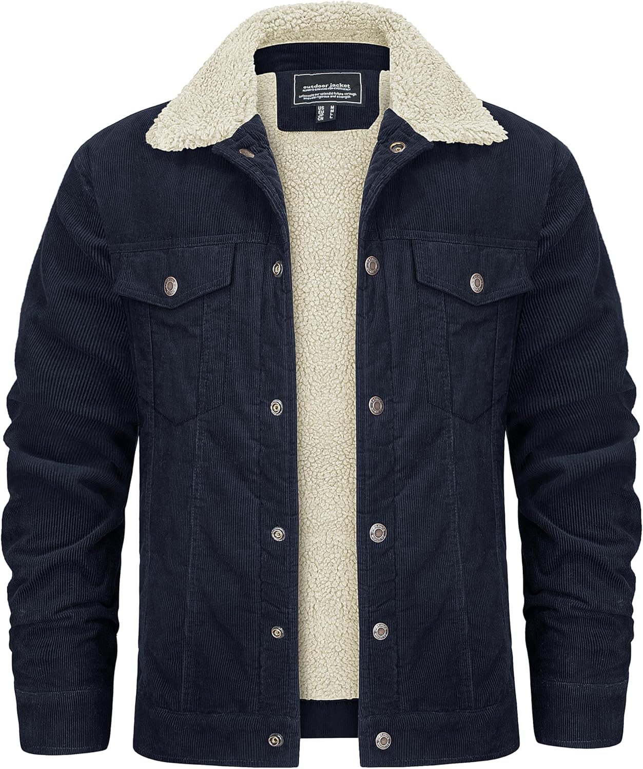 KEFITEVD Men's Corduroy Jacket Sherpa Lined Fleece Trucker Jackets Winter Coat Warm Thick Jacket for Casual Work Cargo