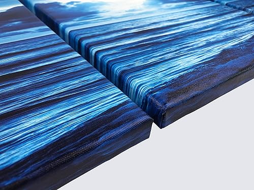 Miniatura 5 de Pyradecor Moderno 3 paneles de nubes azules, paisaje, lienzo, arte de pared, luna, mar, playa, cuadros, obras de arte para sala de estar,