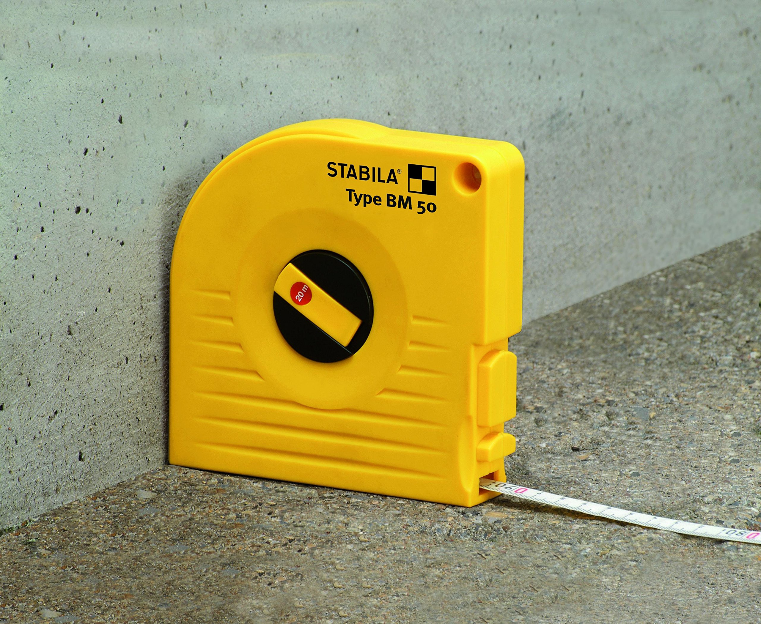 Stabila LBM 1000 50m Fibreglass Tape Measure With Metric Scale And Kink Protection Universal Hook Unbreakable Frame MID Precision LBM 1000 Black Yellow 50 M