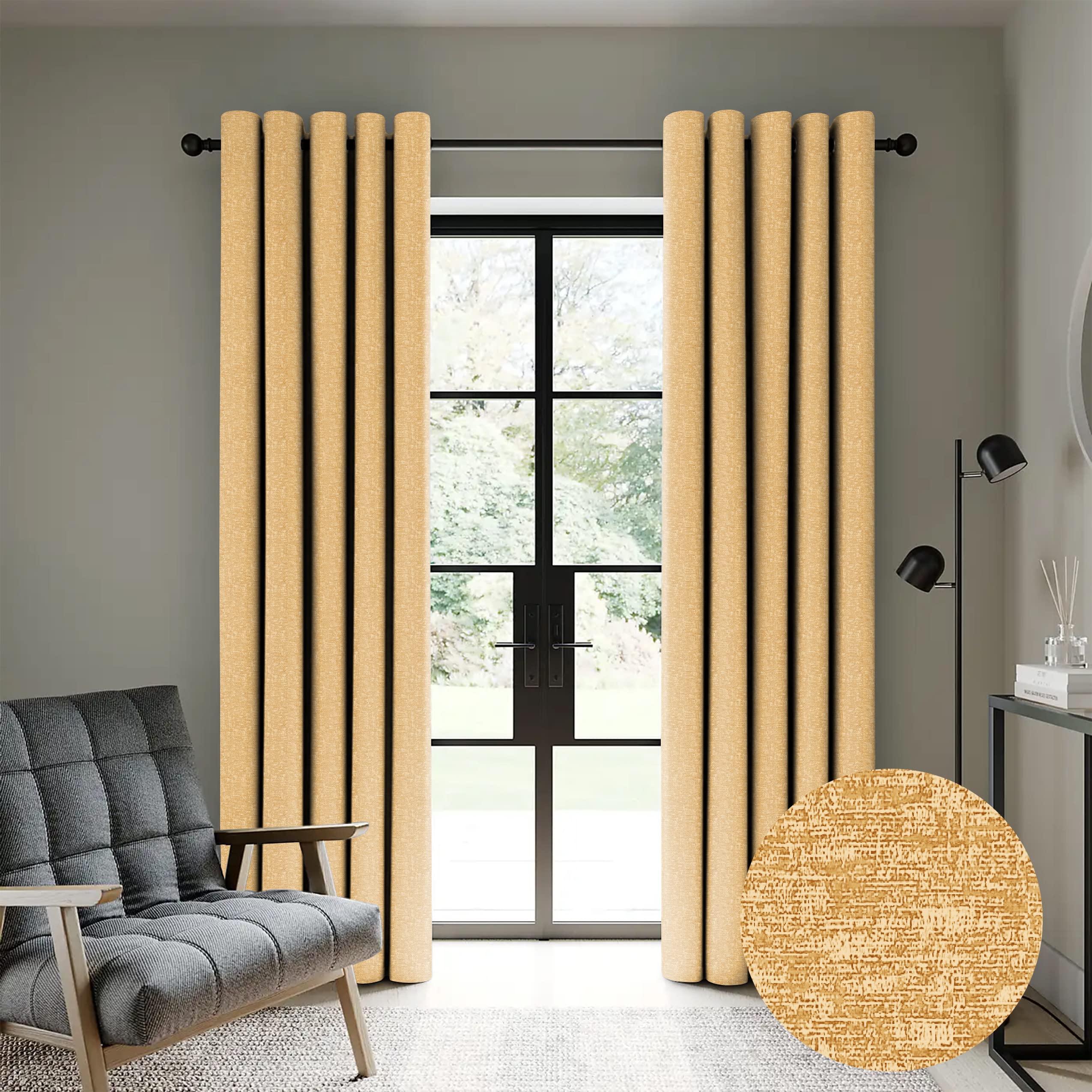 CasableuLasa 1 Piece Polyester Eyelets (Steel) Blackout Curtains with Tie Back, Bedroom Living Room (L Mustard, 10 Ft x 4.2 Ft)