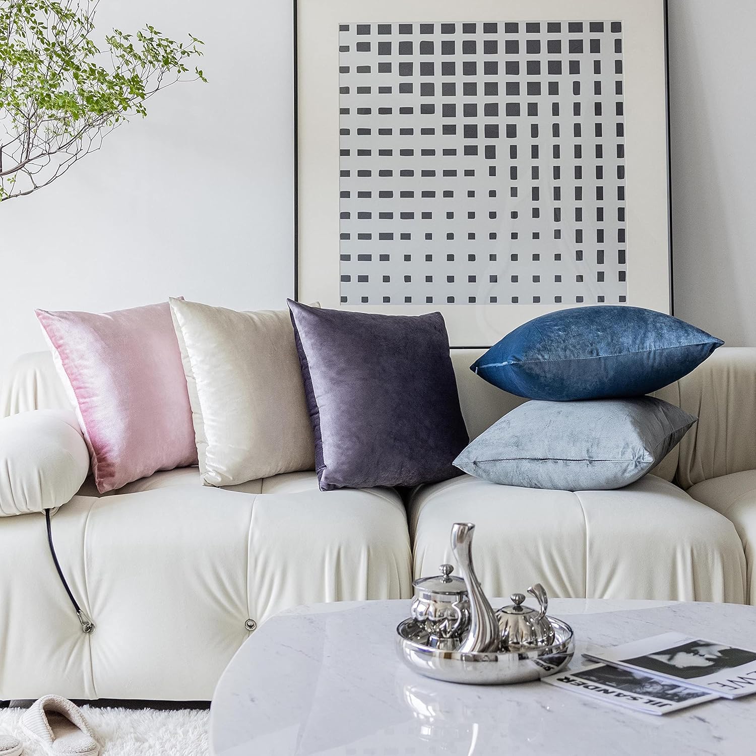 Demetex 26x26 Pillow Covers Beige Decorative Velvet Throw Pillows for Couch Soft Plush Euro Pillow Shams for Wedding Party Valentines Day, Set of 2, 26 x 26 inch, Ivory - Image 6