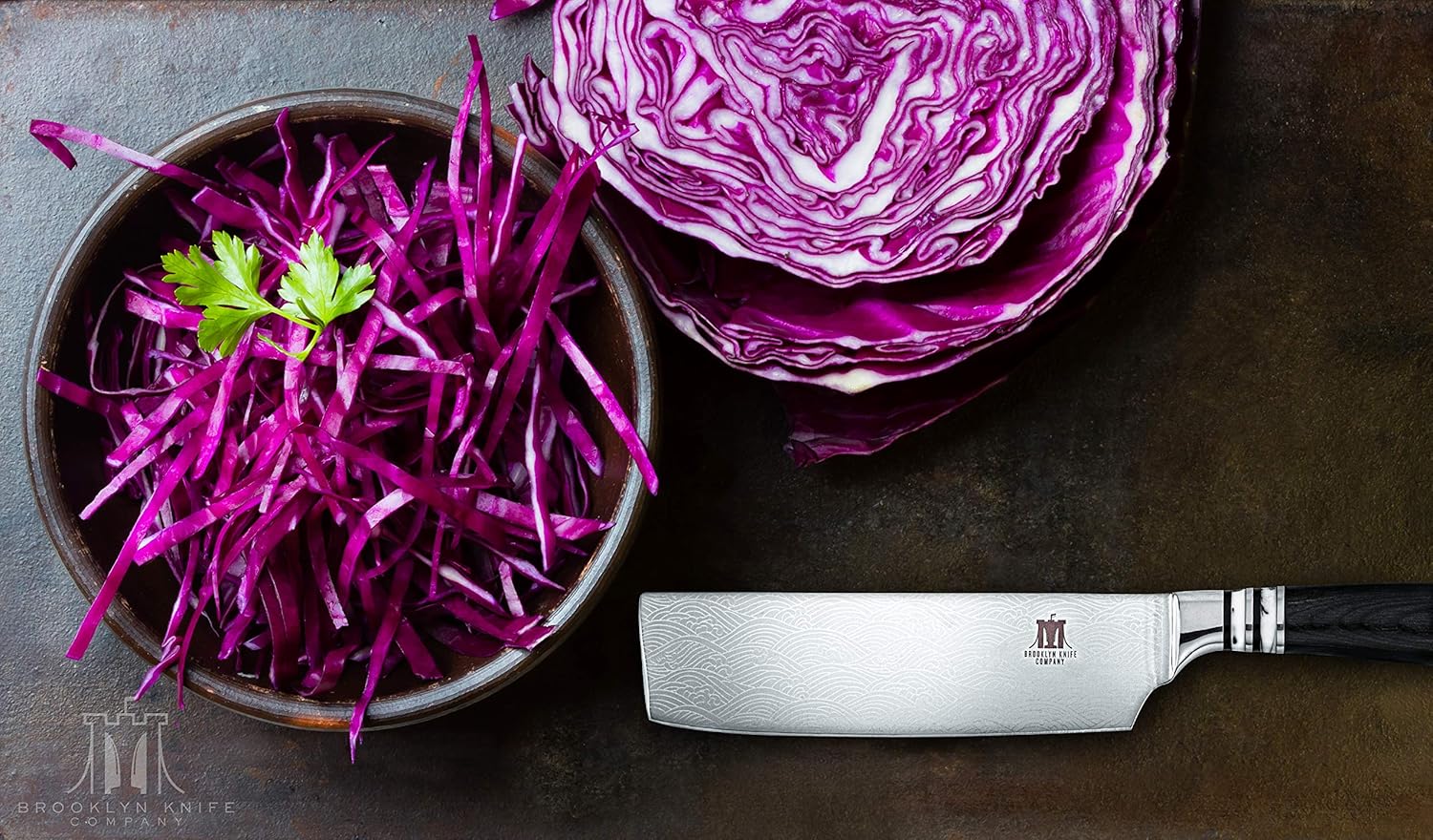 Brooklyn Knife Co. Cleaver Nakiri Butcher Knife - Japanese Seigaiha Series - Etched High Carbon Steel 7-Inch