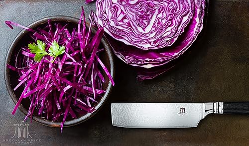 Miniatura 5 de Brooklyn Knife Co. Cuchillo de carnicero Nakiri - Serie Seigaiha japonesa - Acero de alto carbono grabado 7 pulgadas