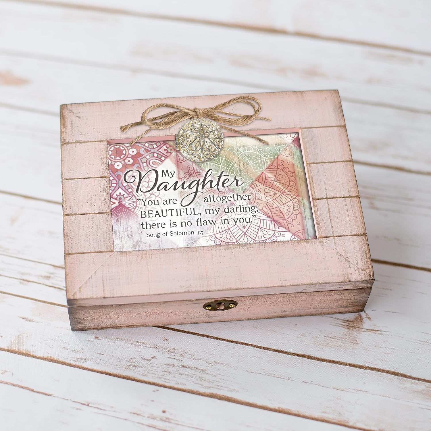 Cottage Garden My Daughter Beautiful Blush Pink Distressed Locket Music Box Plays Friend in Jesus