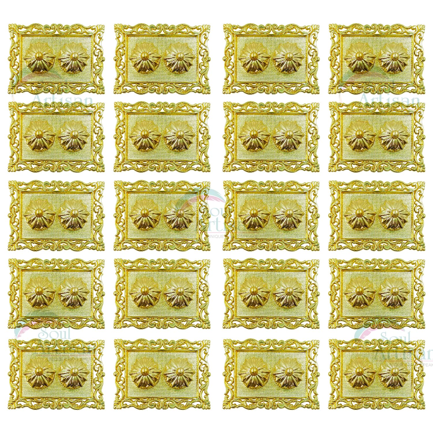 Soul Artisan Rectangle Design Double Kumkuma Holder Chimil Box - Plastic Golden Metallic Color(Pack of 20) - Decorative Art Design Tilak Daani, Sindoor for Women Return Gift, Diwali, Weddings, Pooja