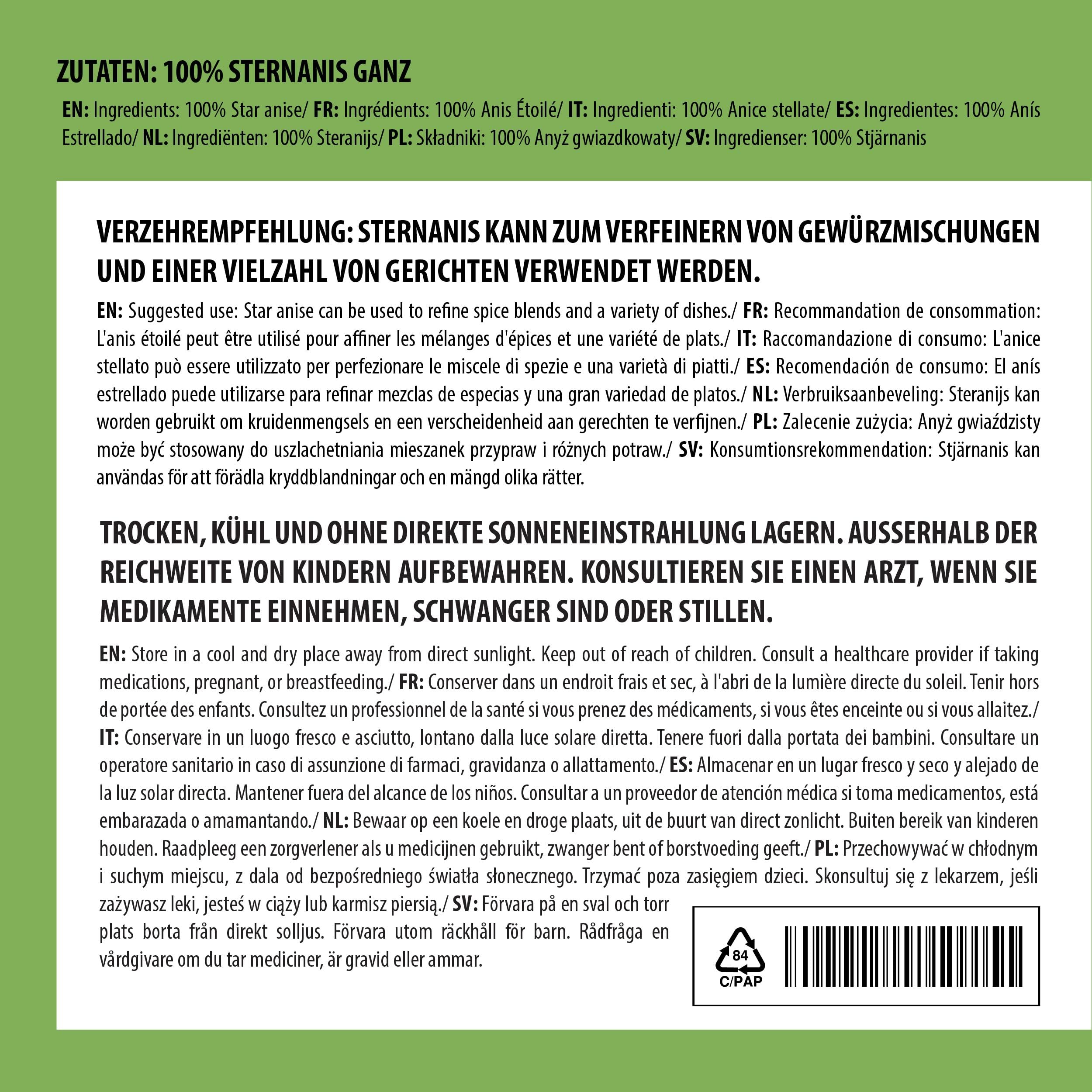 Alpi Nature Anis Estrellado Entero 125g, Vainas de Anís Estrellado para Cocinar y Vino Caliente