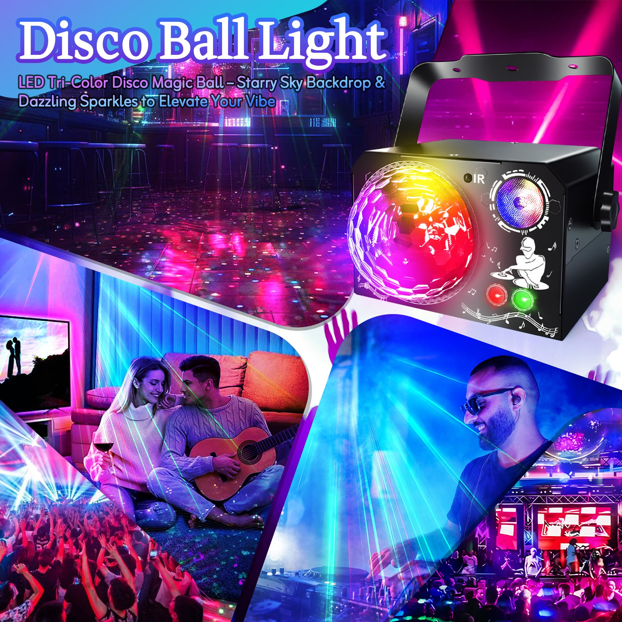 Disco Party Licht - 4 in 1 Sound aktiviertes DJ Licht mit Discokugel Lichter Strobe Bühneneffekt Party Lichter für Zuhause Geburtstag Tanz Karaoke Show Bar DJ KTV Club Weihnachten Festival Geschenke