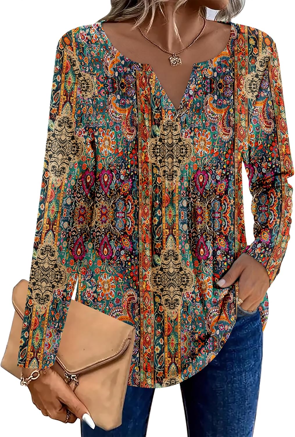 Zeagoo Womens Dressy Casual Tunic Blouses Long Sleeve Tops 2026 V Neck Pleated Shirts Dressy Casual Tunic Blouses - Image 4