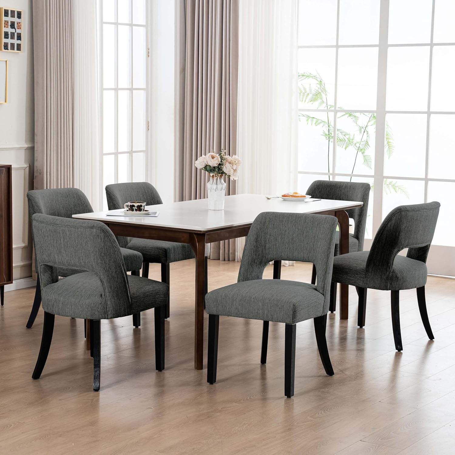 VKNOW Wooden Dining Chairs Set of 6, Modern Upholstered Dining Room Chairs