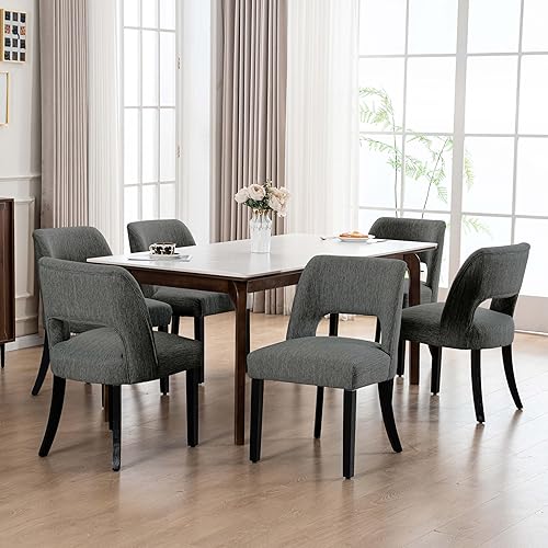 Miniatura 32 de VKNOW Juego de 6 sillas de comedor de madera, sillas de comedor tapizadas en tela modernas, sillas de cocina, silla de comedor de granja para cocina