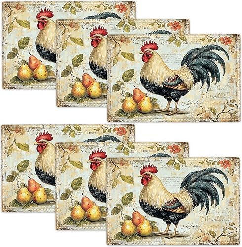 Miniatura 38 de Juego de 6 manteles individuales de flores amarillas de granja, manteles individuales rústicos florales, manteles individuales de primavera lavables