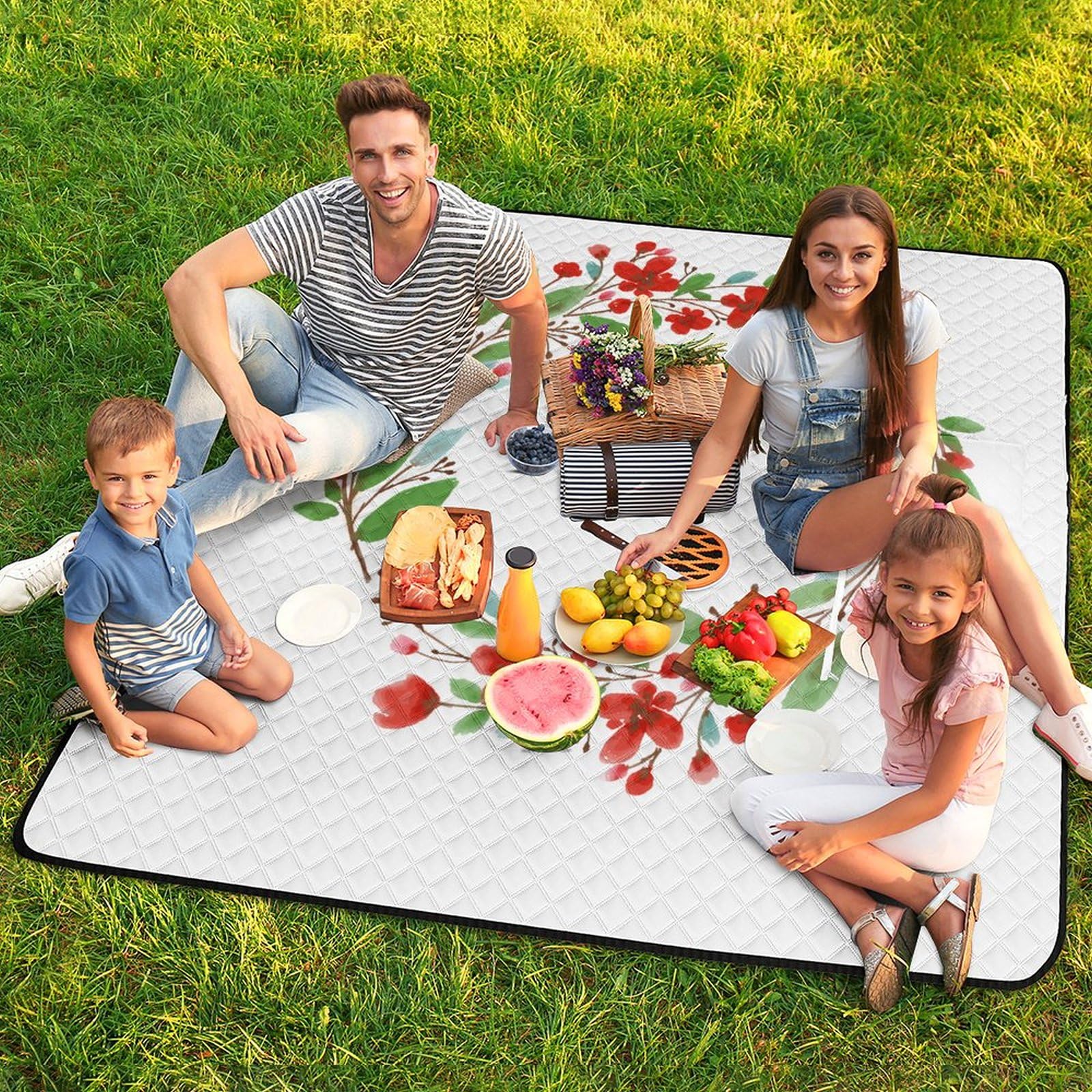 3D Stampa Ghirlanda Coperta Picnic Impermeabile Stuoia Spiaggia Pieghevole Coperta Da Picnic Per Spiaggia, Campeggio, Escursioni E Gite 200x200cm