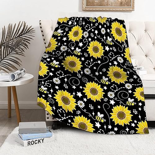Miniatura 9 de Manta de abeja floral, regalo para los amantes de las niñas, manta de franela súper suave para sofá cama, edredones de cama cálidos y acogedores de