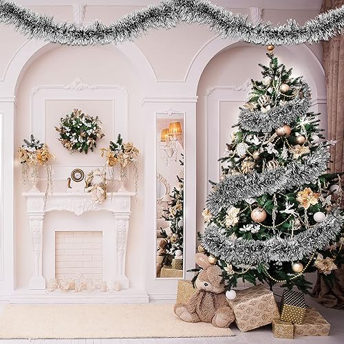 Miniatura 4 de Waydress Guirnalda de oropel de Navidad, guirnalda metálica brillante para árbol de Navidad, decoración de oropel colgante de Navidad, corona de