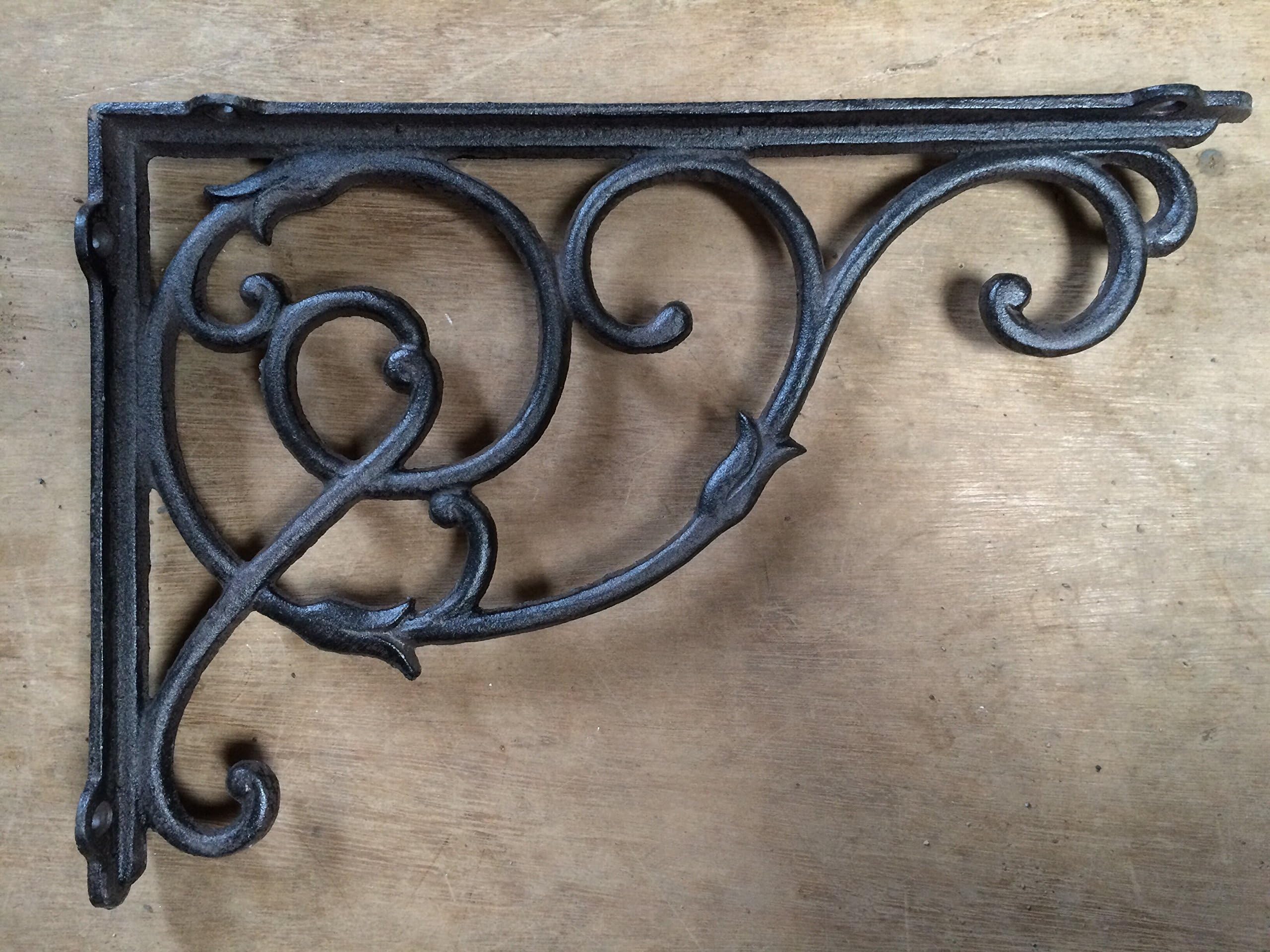 Large antique Victorian style ornate iron hanging basket & shelf bracket