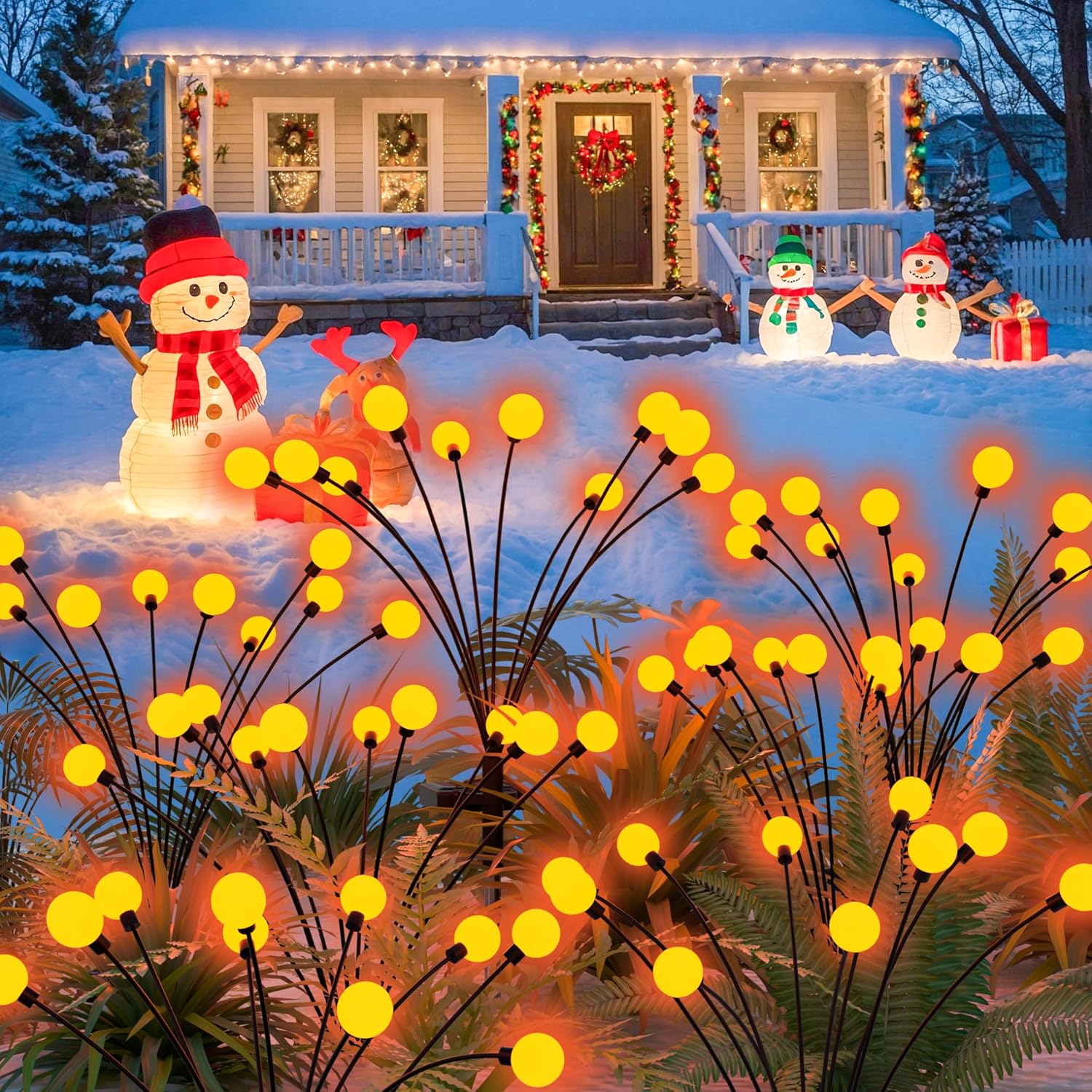 Halloween Orange Solar Garden Lights,4 Pack Waterproof Swaying Firefly Lights with 40 LED,Solar Halloween Path Lights for Yard,Garden, Lawn, and Party Decorations