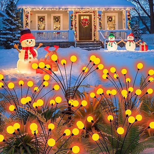 Luces solares naranjas de Halloween, paquete de 4 luces de luciérnaga impermeables con 40 LED, luces solares de camino de Halloween para patio,