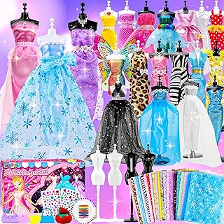 800+PCS Fashion Designer Kits for Girls, Doll Clothes Making Kit with 4 Mannequins, Creativity DIY Arts & Crafts Toys for Kids, Sewing Kit for Girls Aged 6-12+ Birthday Gifts