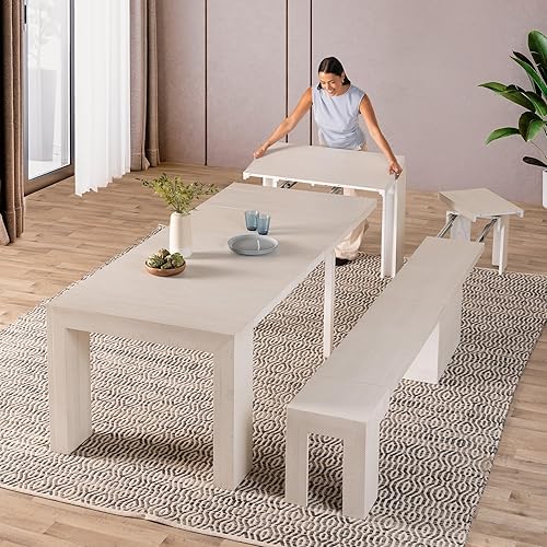 Miniatura 40 de Transformer Table - Mesa de comedor extensible de madera maciza, asientos 2-12, mesa de comedor extensible, muebles que ahorran espacio, muebles de