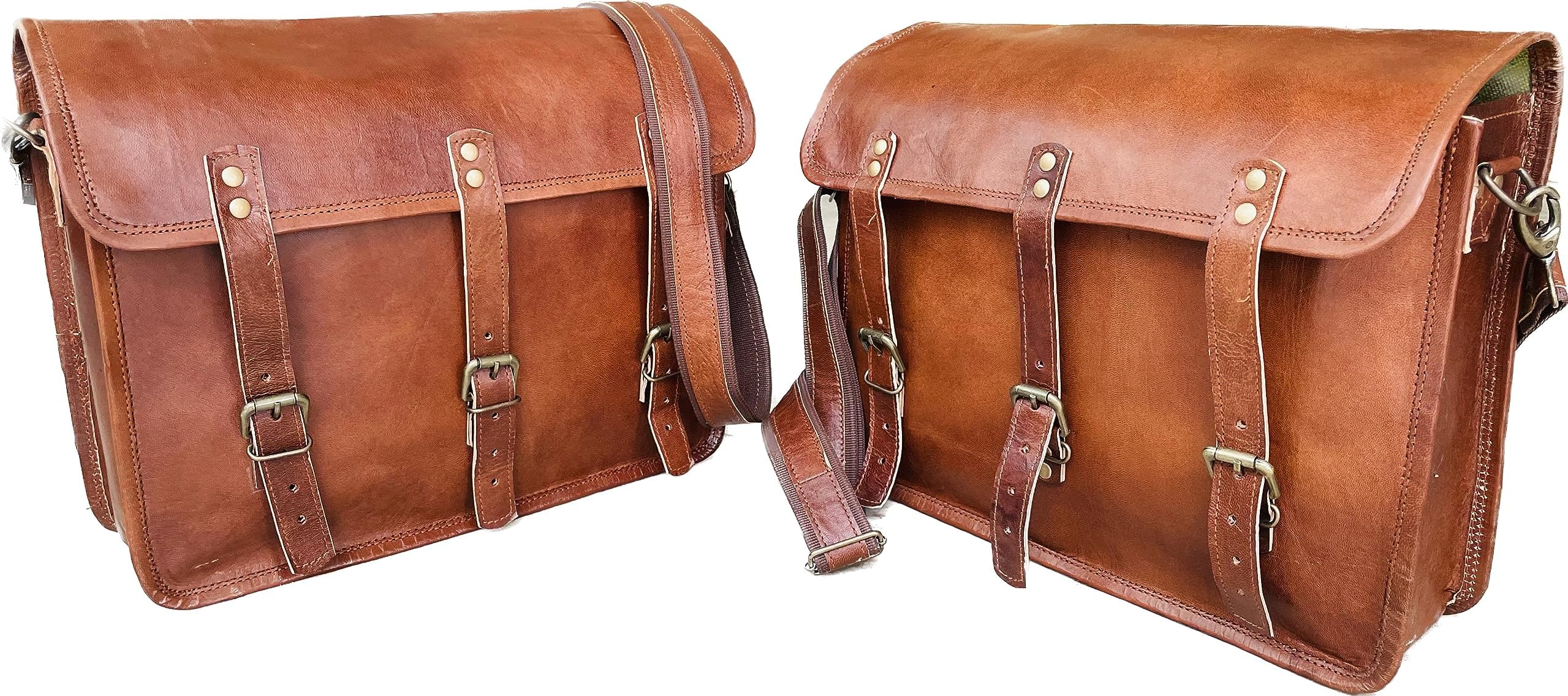 Made In Italie : Sacoche / Sac / Malle en Cuir véritable couleur Marron Foncé pour moto custom