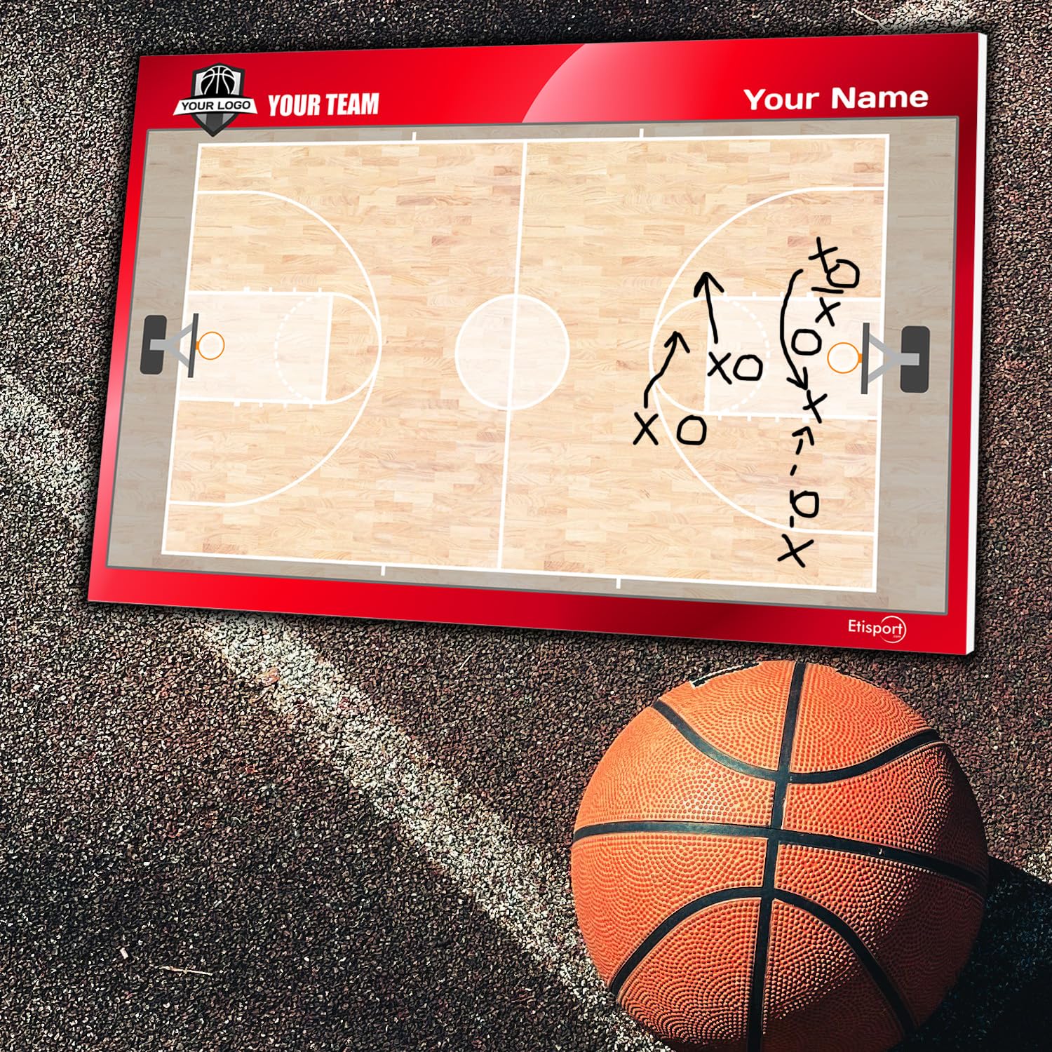 Lavagna Tattica per Basket. Personalizzata con Nome, Logo o Club. Doppia Faccia, Pennarelli Cancellabili a Secco. 30,5 x 20,5 cm