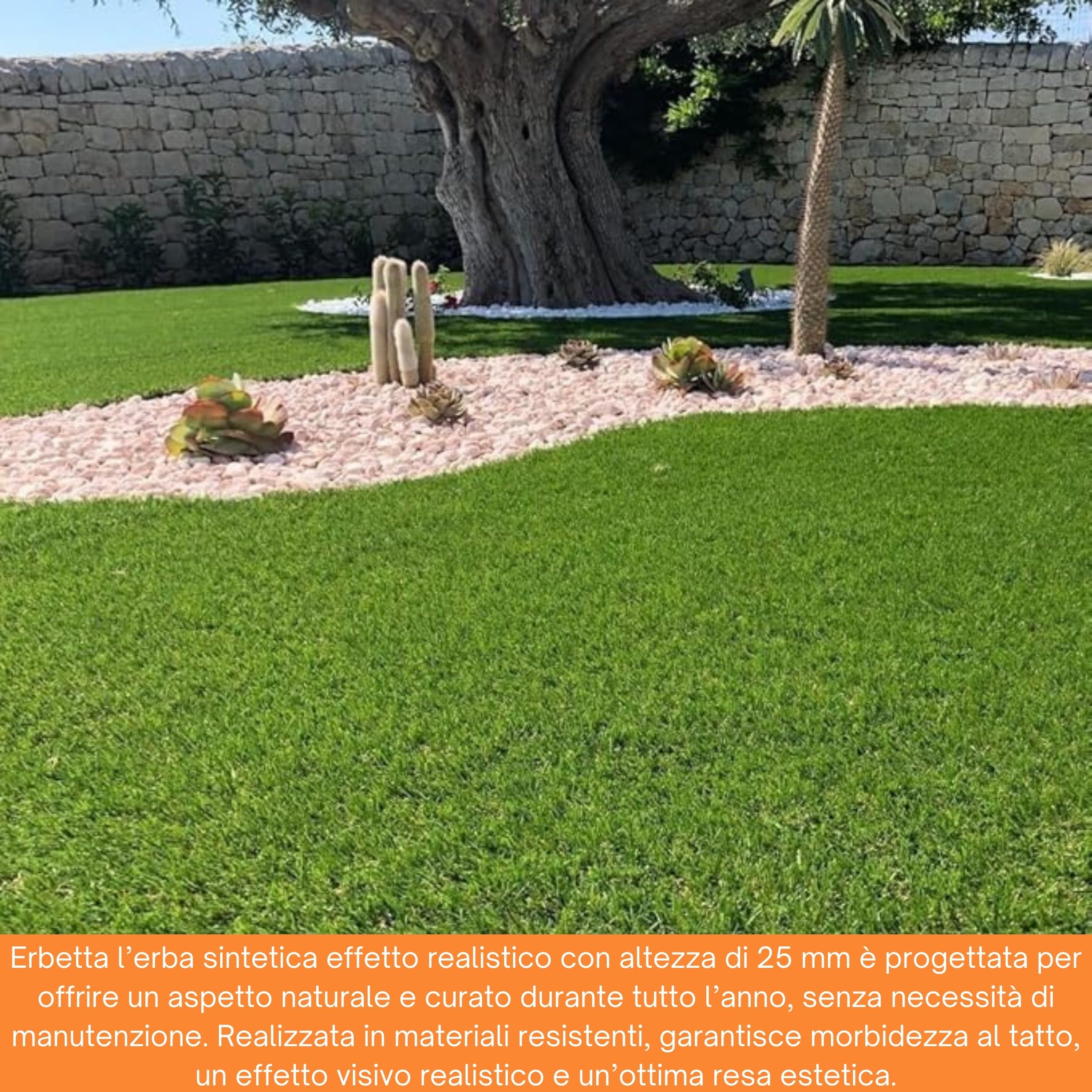 Prato Sintetico Erba Finta da Esterno Giardino Realistica Tappeto Erboso 25 mm Anti UV Atossico Drenante Ideale per Piscina,Terrazzo,Aree Giochi (1x1mt)