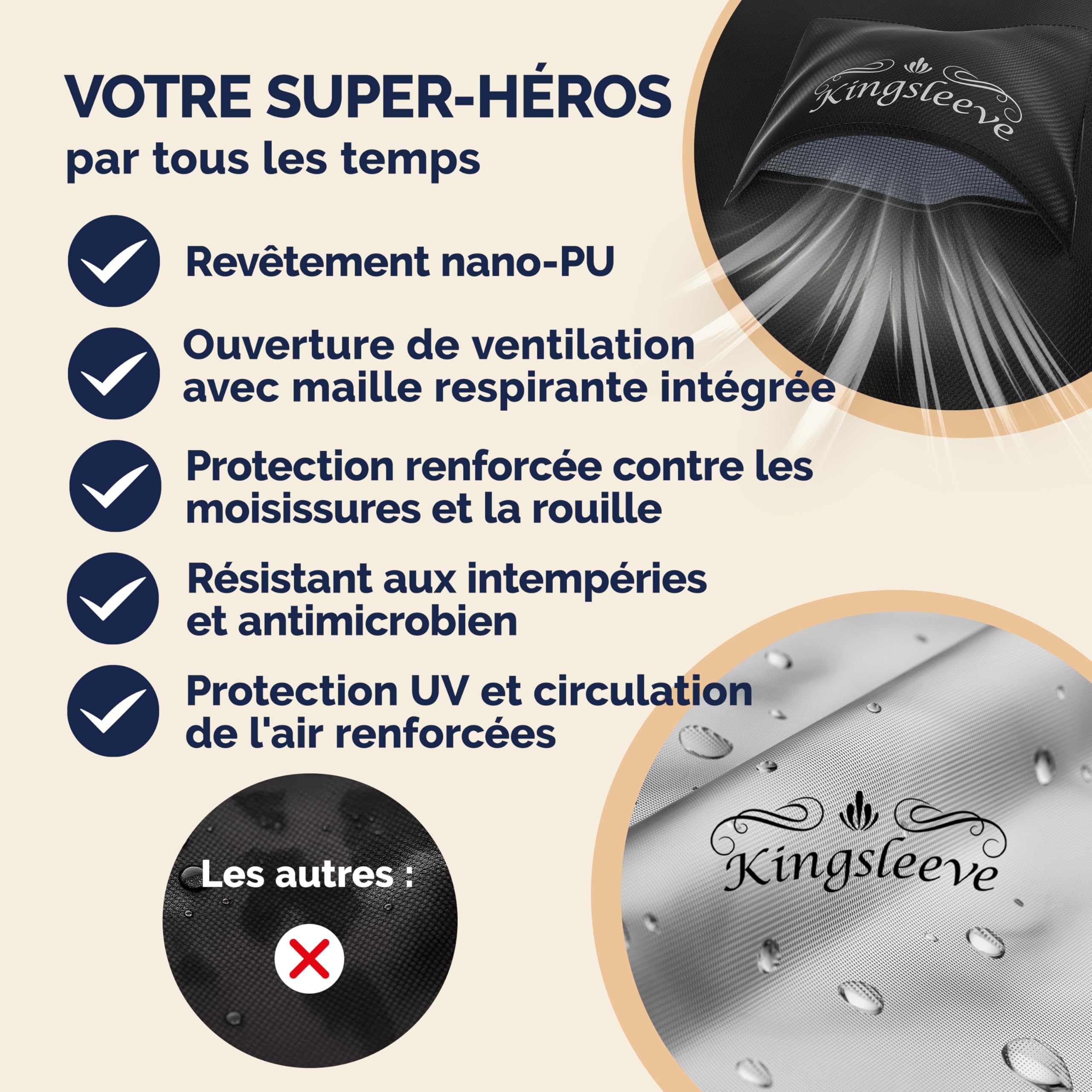 Kingsleeve® Housse de Balancelle de Jardin 2-3 Places en Tissu Oxford - Bâche de Protection Imperméable en Polyester Haute Qualité, Anti-Gel, Anti-UV, 175 x 125 x 160 cm