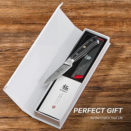 Miniatura 7 de KYOKU Cuchillo Mondador - 3.5" - Serie Shogun - Hoja de Damasco con Núcleo de Acero VG10 Estilo Japonés - con Funda y Estuche