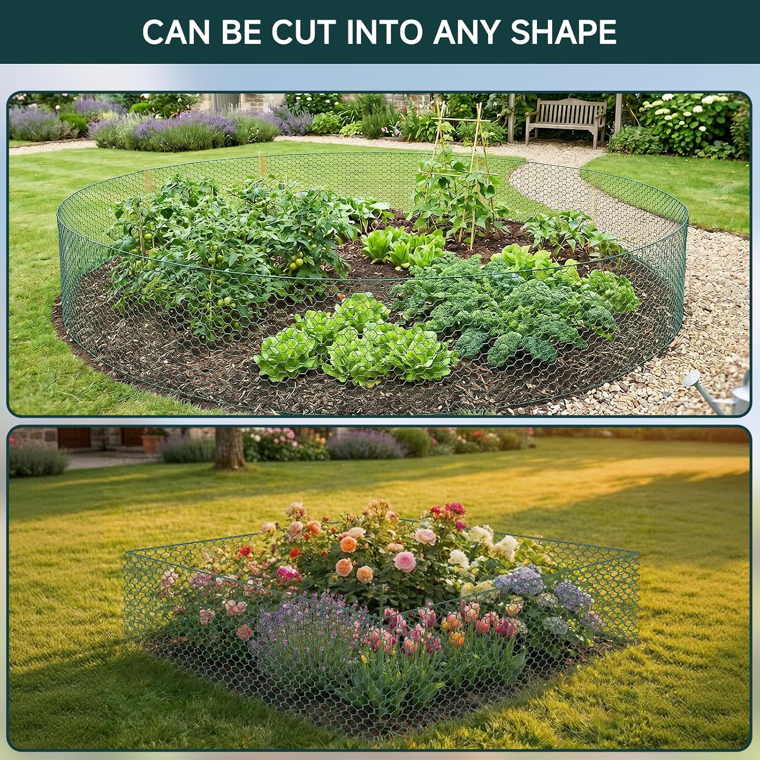 16In x 49.2Ft Plant Protectors from Animals, Wire Plant Cages for Outdoor Plants Chicken Wire Garden Protection from Animals Plant Fence Protectors to Keep Animals Out with Ground Stakes & Nylon Ties