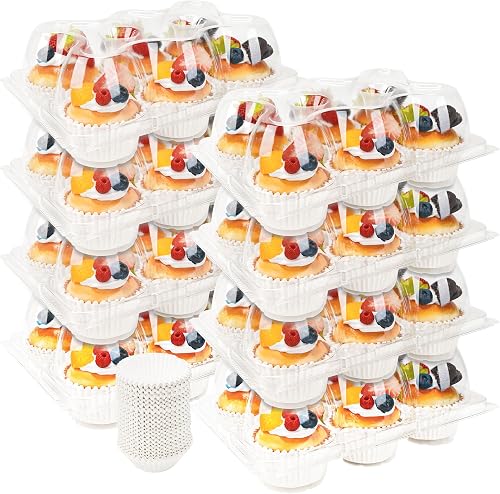 6 Count Cupcake Containers 20 Pack Cupcake Holders Clear Plastic Stackable Cupcake Boxes with Detachable Tall Dome Lids for 120 Cupcakes, BPA Free, Standard Size