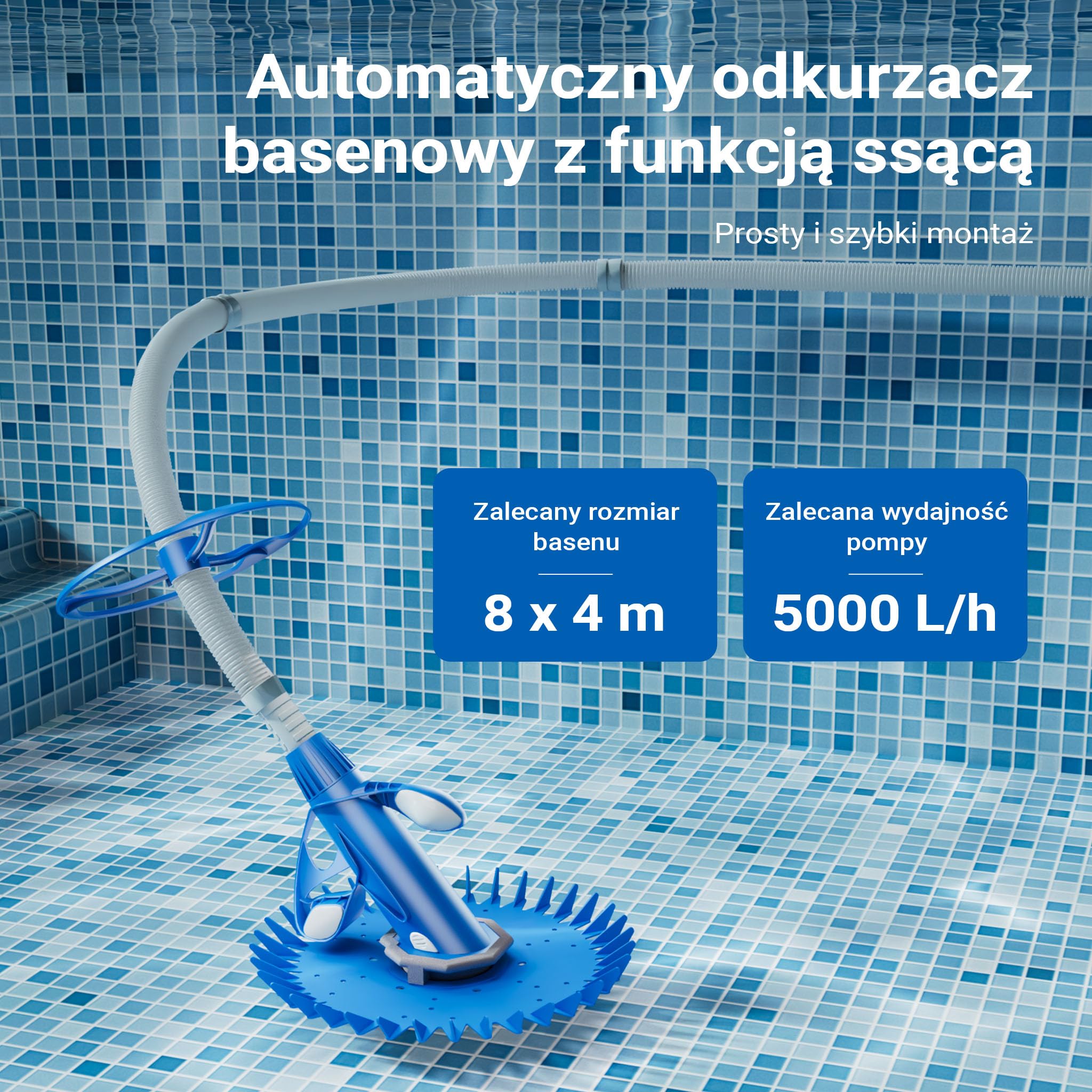 Wiltec Automatyczny odkurzacz basenowy, wydajny robot basenowy, idealny do różnych typów basenów, z zestawem 12 węży, kompatybilny z filtracją