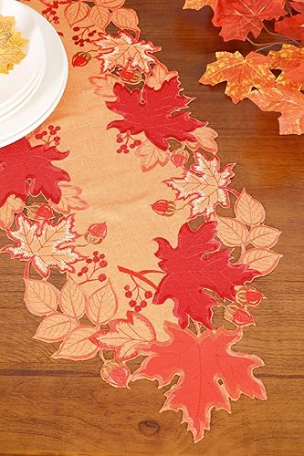 Miniatura 4 de GRANDDECO Camino de mesa para el día de Acción de Gracias de otoño de 13 x 34 pulgadas con hojas de arce para otoño, cena familiar, decoración de