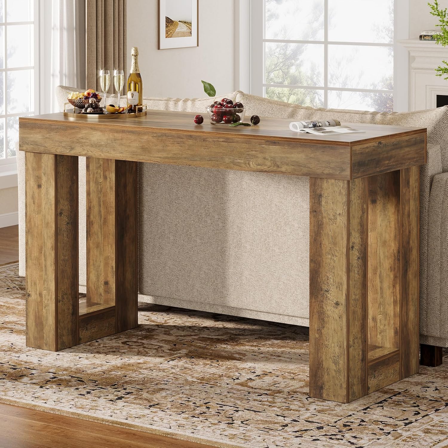 Tribesigns 63" Long Bar Table, Wooden Counter Height Table with Sturdy Legs, Rectangular High Top Dining Table for Kitchen, Home Bar, Living Room