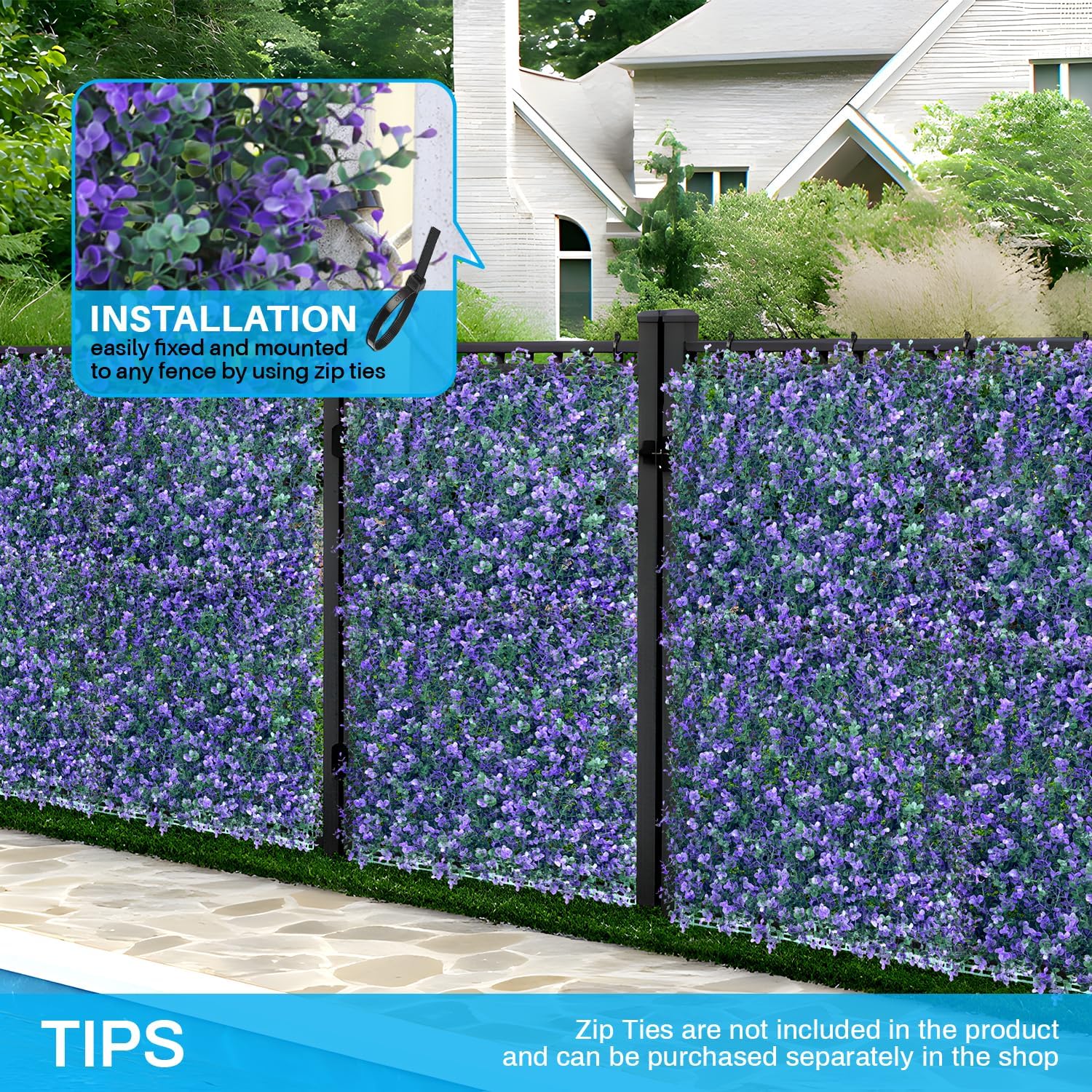 Patio Paradise 6pcs 20"x20" Artificial Purple Lavender Hedge Panel, Decorative Privacy Fence Screen Greenery Faux Plant Tree Wall for Indoor or Outdoor Garden Décor