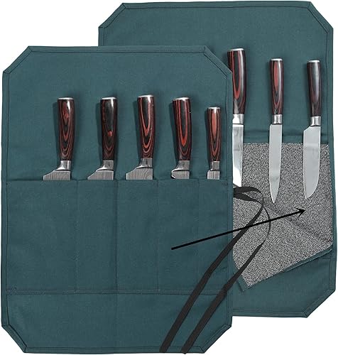 Miniatura 8 de Bolsa para cuchillos, lona encerada resistente de 16 onzas, bolsa de almacenamiento de rollo de cuchillos con 7 ranuras, azul