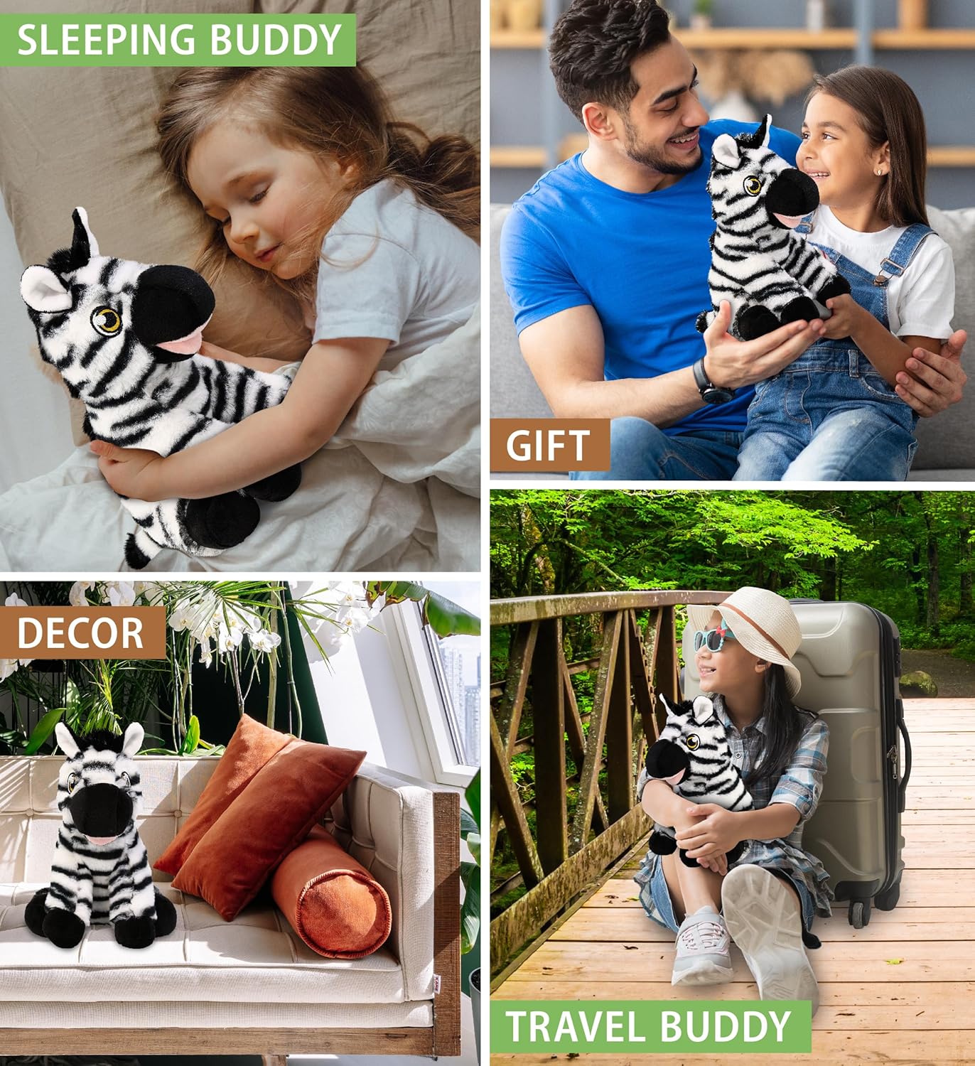 DolliBu Zebra Eco-Friendly Stuffed Animal – Soft Huggable Zebra, Adorable Playtime Zebra Plush Toy, Cute Safari Cuddle Gifts, Super Soft Plush Doll Animal Toy for Kids and Adults – 9 Inches