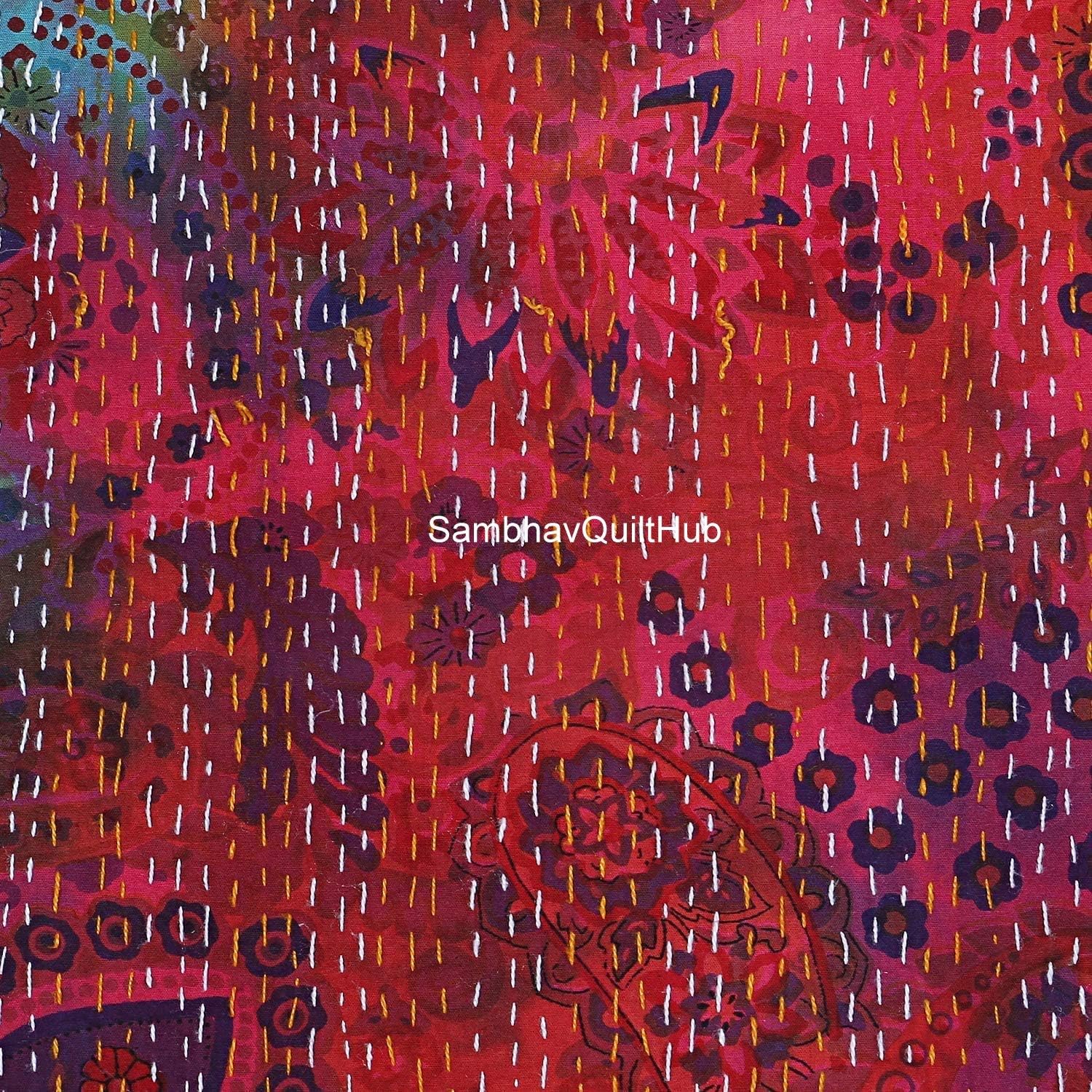 Queen/Twin/King Handmade Multi Tye Dye Paisely Print Quilting Screen Print Kantha Quilt Kantha Bed Cover Kantha Bedspread Bohemian Bedding Kantha Blanket Throw (60X90 inches)