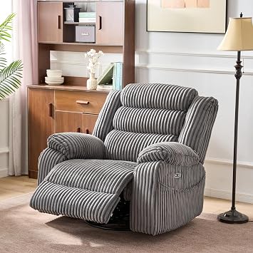 ERYE Oversized Glider Rocker Chair 270 Swivel & Power Reclining Chair W/Vibration Heat and USB-C Ports,Power Recliner Armchair Corduroy Upholstered Nursery Armchair