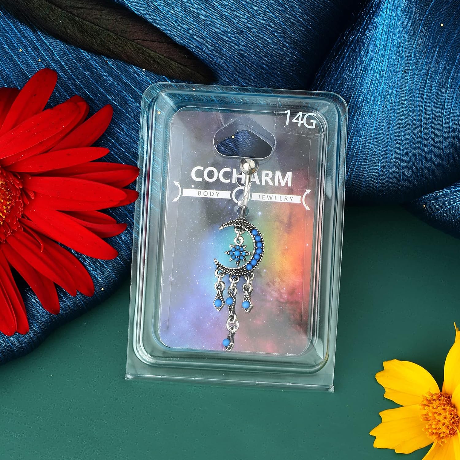 COCHARM Moon Dangle Belly Button Rings for Women 14g Belly Rings Dangling Cute Nave Rings Boho Belly Navel Piercing Jewelry… - Image 6