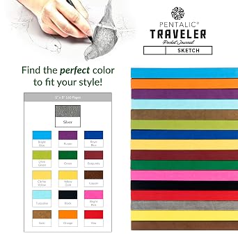 Pentalic 6 x 8 Pocket Sketchbook Traveler Journal, 160 Pages, Metallic Silver