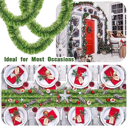 Miniatura 2 de Hotop Guirnalda decorativa de pino artificial, 10 unidades, 650 pies para Navidad, chimenea, escaleras, barandilla, puerta